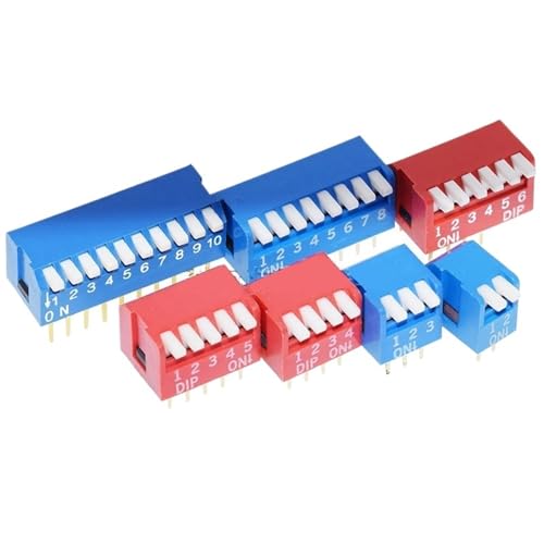 Image of 5PCS Piano type 2.54MM DIP switch DP 1P/2P/3P/4P/6P/8P/10P/12P bit 2.54mm DIP switch red/blue right angle side position(Blue,10P)