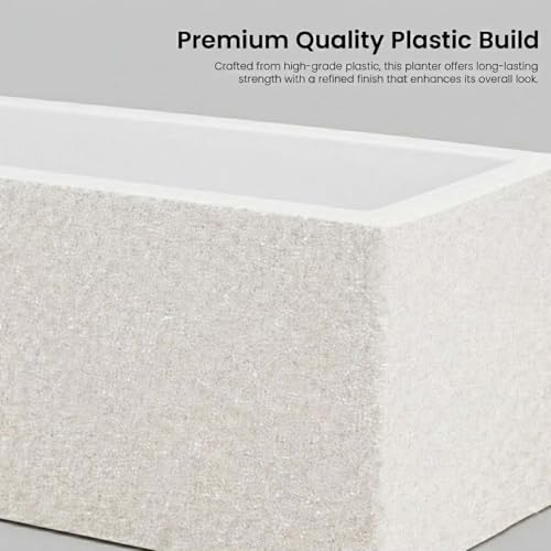 Image of Go Hooked Recta R White Planter Pot (21x8 Inch) | Big Size Outdoor & Indoor Pot for Plants | Modern Design Lightweight & Durable Rectangle Rectangle Polymer Flower Pot for Balcony, Terrace & Garden