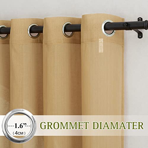 NICETOWN Desert Yellow Curtains for Bedroom, Grommet Semi Sheer Linen Window Curtains & Drapes Privacy with Light Filtering for Kids Room/Boys, 2 Panels, W52 x L63