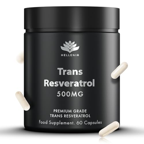 Trans Resveratrol 500mg Capsules | Pure Trans Resveratrol Supplements 500mg | Suitable for Vegans | Premium Grade | GMP Certified | Made in The UK by Hellenia