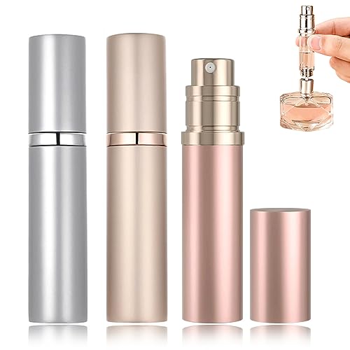 Image of POTWPOT Atomizer - 3 Pack Leakproof Perfume Spray Bottles Refillable for Purse, Pocket or Luggage (Golden & Pink & Silver)