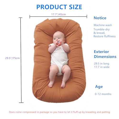 Image of Baby Lounger, Baby Lounger for Newborn 0-24 Months, 100% Breathable Cotton Baby Nest for Tummy Time & Diaper Changes, Portable Infant Essentials for Home & Outdoor(Coffee)