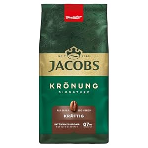 Jacobs Kaffeebohnen Krönung Kräftig Aroma-Bohnen, intensiv mit Haselnuss & Kakao, geröstet in Bremen, Intensität 7/10, Kaffee ganze Bohnen, 500 g