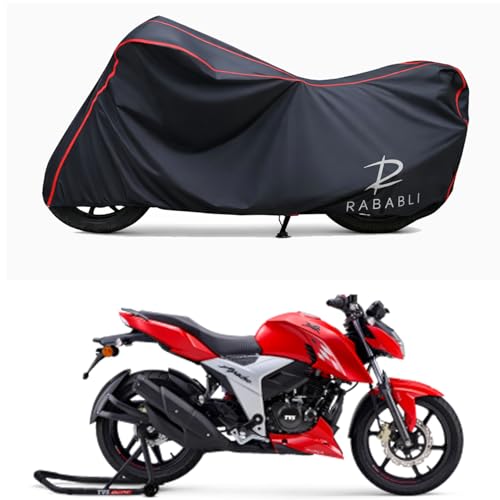 Image of Waterproof Bike Body Cover Compatible for | TVS Apache RTR 180 BS6 | Taffeta Fabric, Red Piping Design, Bottom Elastic Fit | Dustproof, Sun UV & Rain Protection for All Bikes