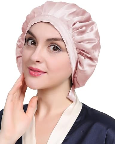 LilySilk 100% Mulberry Silk Bonnet, 19 Momme Silk Night Sleep Cap Adjustable Hair Wrap for Sleeping