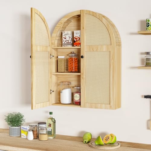 Turtle Myrtle Bathroom Medicine Cabinet Wall Mounted, Arched Wall Cabinet with Adjustable Shelf & Doors, Floating Cabinet for Wall Over The Toilet Storage Cabinet Space Saver,Natural - Thumbnail 5