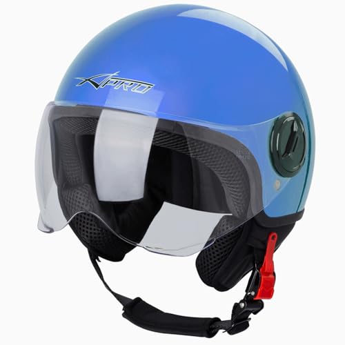 Casque Moto Scooter Demi Jet Visiere Ouvert Approuvé ECE 22-06 Bleu M