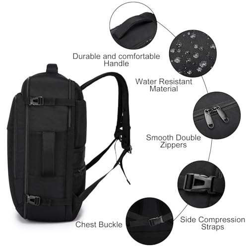 ENZOSUM Handgepäck 55x40x20 Handgepäck Rucksack 55x40x20 für Flugzeug 44L Groß Reiserucksack 17-Zoll-Laptop Rucksack für Herren Damen,Schwarz