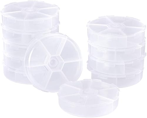 Pandahall - 20 contenedores de almacenamiento de cuentas de plástico de 3.07 pulgadas de diámetro, 6 rejillas, transparentes y redondas, cajas de