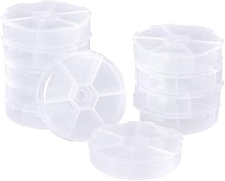 Pandahall 20Pcs 3.07 Inch Diameter Plastic Bead Storage Containers 6 Grids Transparent Clear Round Jewelry Boxes Organizers Beading Storage Arts & Crafts Boxes & Organizers