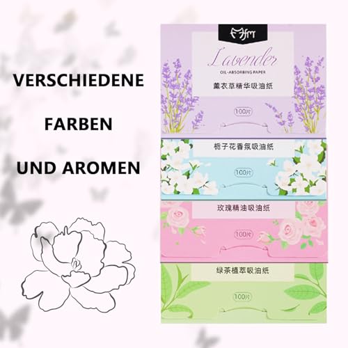 400 Oil Blotting Sheets for Face, 4 Scents Oil Absorbing Tissues, Makeup-Friendly Portable Skincare (10x7cm) - Thumbnail 6