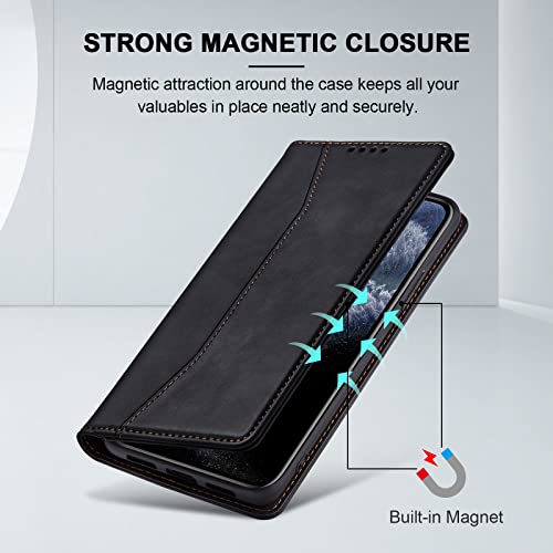 Image of Jasonyu Flip Wallet Case for iPhone 11 Pro Max,Leather Magnetic Folio Cover with Card Holder,Kickstand - TPU Shockproof Durable Protective Phone Case,Black