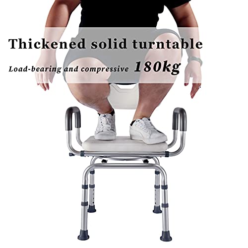 Taburete de ducha giratorio, asiento de baño ajustable con brazos, diseño antideslizante impermeable, carga máxima de 180 kg para mayor seguridad