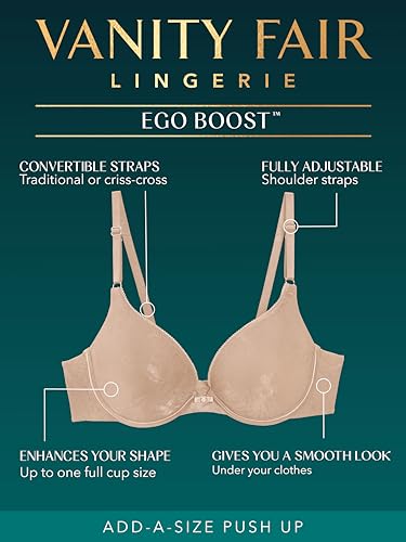 Vanity Fair Womens Ego Boost Add-a-size (+1 Cup Size) Push Up Bra, Underwire - Beige Jacquard, 32B US - Thumbnail 5