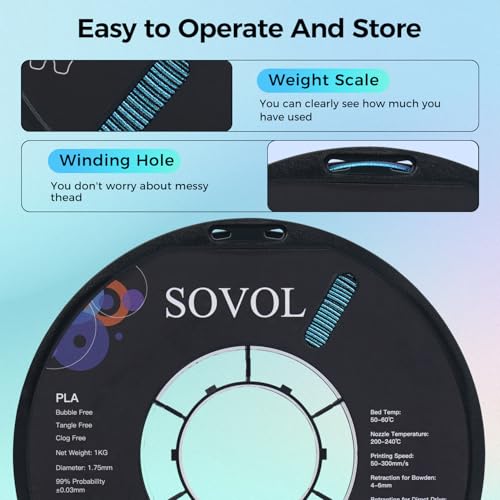 Image of Sovol Silk PLA Filament with Blue Glitter 1kg 1.75mm, Color Changeable 3D Printer Filament 2.2lbs, Chameleon Shiny PLA Material + /-0.03mm, Shimmering 3D Printing Filament, Galaxy Blue