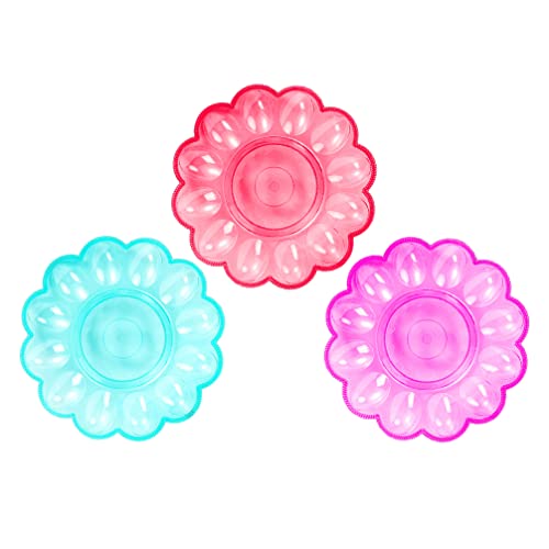 MAGICLULU 3Pcs Easter Deviled Egg Platter Deviled Egg Plate Plastic Deviled Egg Tray Easter Serving Egg Dish Devil Egg Tray Chicken Egg Holder Colorful Egg Serving Tray for Deviled Eggs