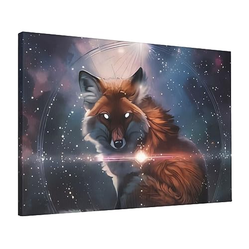 Toile murale renard sur la galaxie DEHIWI 40,6x61 cm sans cadre pour déco moderne