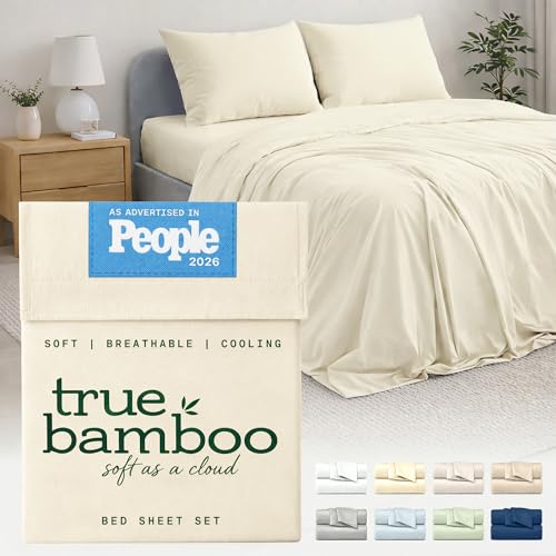 Image of TRUE BAMBOO Sheets Set King Size - Silky Soft Luxe 4 Piece Bed Sheets with Breathable & Moisture-Wicking Fabric - 16 inch Deep Pocket with Corner Straps