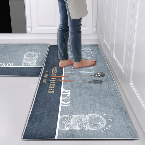 Hoimlm Kitchen Rug Set 2 Piece Non Slip and Anti Fatigue Kitchen Mat, Washable Mats and Rugs for kitchen,Hallway Runner Set, Dining Room, Entryway and Home Decoration Office