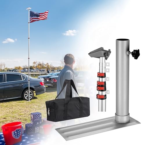 Yescom EZ GO 14ft Telescopic Flag Pole Kit with Starlink Mini Pipe Adapter & Tire Mount Base for Outdoor Tailgate Party Sliver