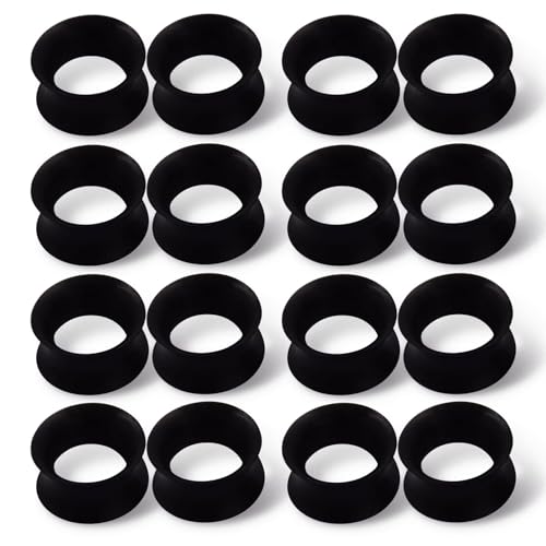 WBRWP 16pcs Silicone Ear Guages Black 00g(10mm): Thin Ear Tunnels Plugs Double Flared Ear Piercing Jewelry Expanders Stretchers for Women Men