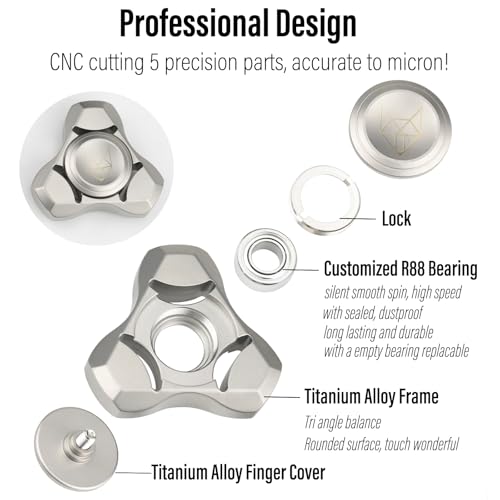 Image of FREELOVE Premium Metal Fidget Spinner for Adults, Stainless Steel Heavy Silent Spinner with Precision Bearing, Small Office Desk Toy & EDC for Stress Relief Focus ADHD, Titanium Alloy