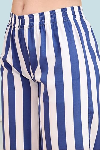 Image of POPWINGS Casual Stripe Printed Crop Top and Trouser Co-Ords Set for Women || Top and Bottom Set for Women || Women Top and Trousers Set | Women Trendy Co Ords Set || Two Piece Set for Women