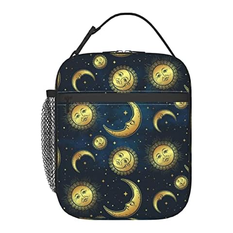 Gbuzozie Sun Moon And Stars Lunch Bag Insulated Portable Reusable Lunch Box With Zipper For Picnic Work Office Travel School Cover