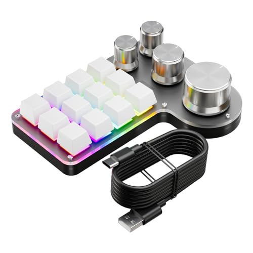 Clavier de programmation 12 touches blanc avec 4 boutons rotatifs et retroeclairage RVB