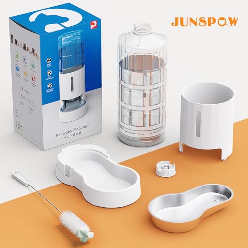 JUNSPOW 9L Trinkbrunnen für Hunde mit Edelstahlschüssel, Keine Elektrizität & Ultra-Silent Automatic Water Dispenser für große Hunde/Multi-Katzen-Haushalt, schwarz