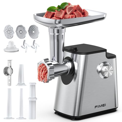 Image of FIMEI Meat Grinder, Stainless Steel Food Processor & Sausage Stuffer, 4-in-1 Heavy Duty Meat Mincer with 2 Blades, 3 Plates, Kibbe Kit And Cookie Maker, for Home Kitchen & Ground Beef