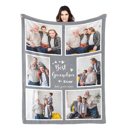 Croilujo Gifts for Grandpa Blanket from Grandkids Personalized Fathers Day Blanket Best Grandpa Gifts Custom Picture Blankets Customized Blankets with Photos Christmas Fathers Day Birthday Gift