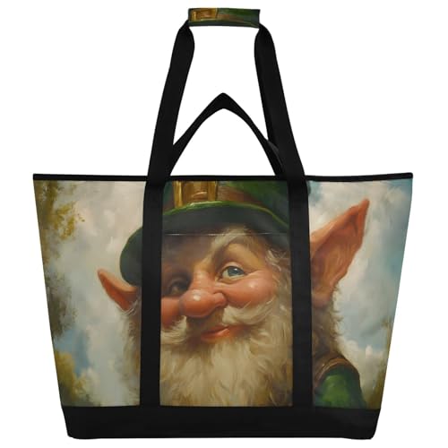 Gnome St Large Insulated Tote Bag for Grocery Shopping Reusable Tote Bags for Women Men, Cooler Bag with Zippered Top & Handles for Beach Picnic Travel