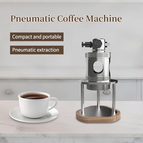 Compact Manual Espresso Machine with Pressure Gauge, 16Bar Fast Extraction for Camping, Travel & Home Brewing - Wooden Base Design