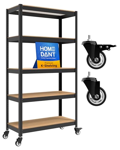 HOMEDANT House 36.2" 5-Tier Metal Rolling Cart Shelf Rack Casters