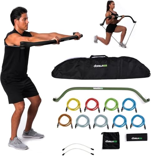 Gorilla Bow Original All-in-One Home Gym System, Professional-Grade Resistance Band Bar for Strength Training, HIIT & Full Body Workouts, Durable Design for Home, Travel & Outdoor (Green, 520 lbs)