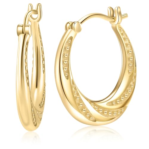 14K Gold Hoop Earrings for Women, Gold Earrings Hoops, Gold Vermeil Earrings Women Trendy Jewelry, 14K Gold Plated 925 Sterling Silver, 22mm