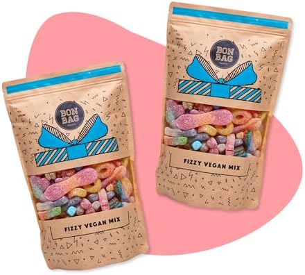 BON BAG - Vegan Fizzy Pick And Mix Sweets, 1L Pouch Bags Of Sweets. Sour Fizzy Bulk Candy Assortment In Large Resealable Party Bag (800g)