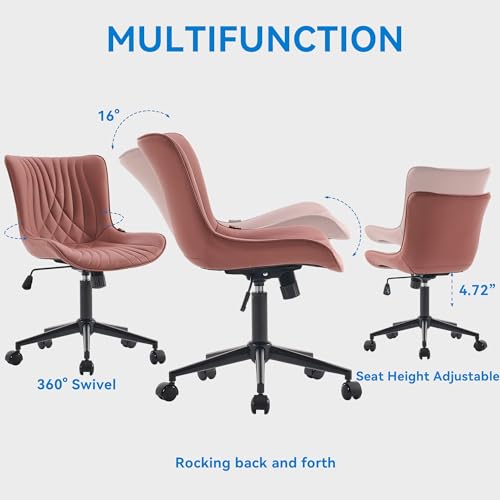 Image of YOUNIKE Office Chair, Armless Desk Chair with Wheels, Adjustable Swivel Home Office Computer Task Chairs, Modern Faux Leather Upholstered Vanity Chair with Back, Dusty Rose