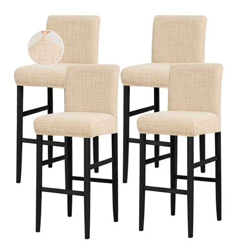 Image of JIUZHEN Camel Stretch Velvet Bar Stool Counter Covers Set of 4 | Washable Removable Rectangular Seat Covers, Water Resistant, Kitchen, Dining, Pub, Hotel, Wedding and Party Counter Stools
