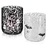 Funnymoom 2 Pcs Icon Glass Cups - 16 oz Cute Icon Juice Glass Double Old Fashioned Hand Blown Drinking Cups for Holiday Party Home Decor Lovely Gifts(Halloween Style)