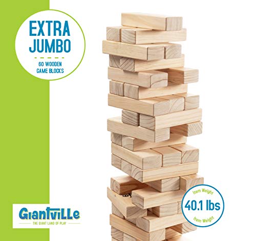 Giant Tumbling Timber Toy - 60 Extra Jumbo Wooden Blocks Floor Game for Kids and Adults, w/ Storage Crate/Game Table-No Assembly Required - Premium Pine Wood, Life Size- Grows to Over 6-feet - Thumbnail 4