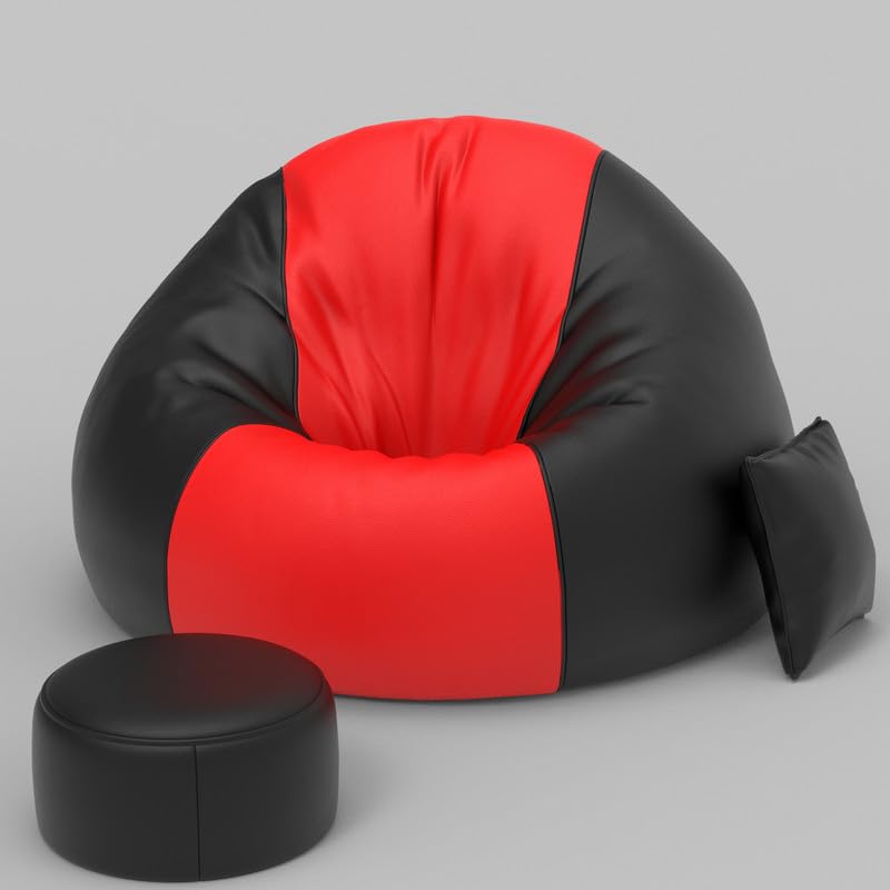 Image of Biggie Bean Bag with Beans Filled 5XL Comfort Edge Bean Sofa-Built for Superior Relaxation-Styled for Elegance with Free Cushion & Footrest (Matching Color : Leatherette Red Black)