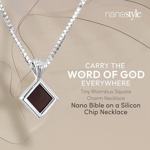 Tiny Christian Pendant with Smallest Nano Bible - on Square Rhombus Necklace for Women with Entire KJV New Testament Holy Scriptures on 0.2" Microchip, Religious Jewelry for Her, 18" Box Chain3
