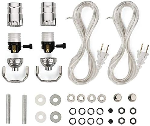 I Like That Lamp DIY Lamp Wiring Kit, Silver Socket & 8FT Silver Cord (2 Pack), For Making & Fixing Table or Floor Lamps, Repair & Rewire Antique or Vintage Lighting Fixtures, Complete Hardware Set