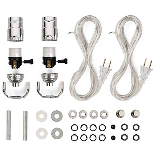 I Like That Lamp Diy Lamp Wiring Kit, Silver Socket & 8Ft Silver Cord (2 Pack), For Making & Fixing Table Or Floor Lamps, Repair & Rewire Antique Or Vintage Lighting Fixtures, Complete Hardware Set #TOP27