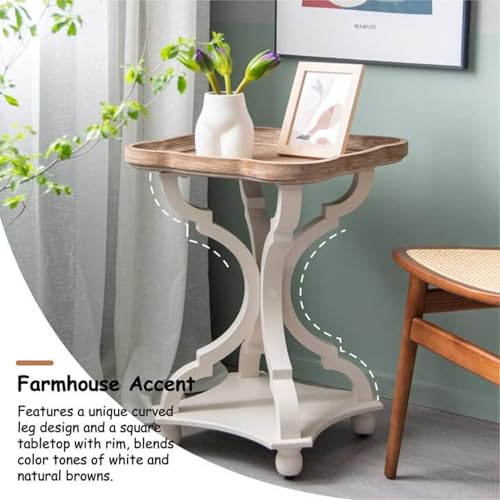 COZAYH Square End Table with Rustic Wood Tray Top and White Curved Legs, 19"x19"x25" – French Country Accent for Bedroom, Living Room, Dining or Entryway – Farmhouse-Style Furniture Piece - Image 8