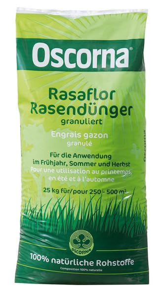 Oscorna® Rasaflor Rasendünger granuliert 25 kg - Ein biologischer Langzeitdünger. Sorgt für einen dichten, sattgrünen Rasen, verdrängt Unkraut und Moos.