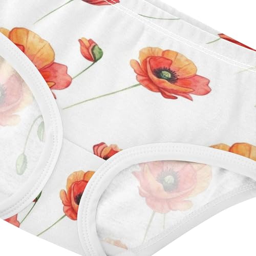 Watercolor Red Orange Flowers Toddler Underwear Floral 2t Cotton Girl Panties Cute Personalized Underpants Briefs4
