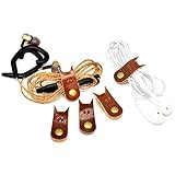 CAILLU Power Cord Organizer Headset Headphone Earphone Wrap Winder/ Cord Manager/ apple Lightning Cable Ties,Cable Winder with Genuine Leather Handmade 5-Pack